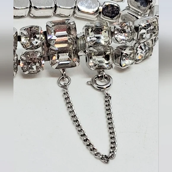 * Vintage Signed Eisenberg Double Row Rhinestones Bracelet - Picture 5 of 5